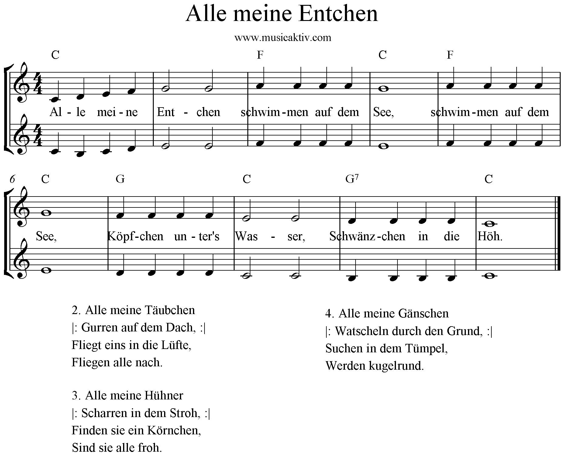 Noten Alle meine Entchen 2 stimmig